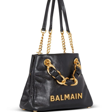 Balmain 1945 Soft Crinkled Leather Tote Bag Black
