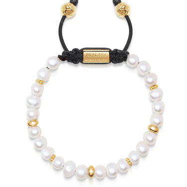 Nialaya Men's Beaded Bracelet With Pearl And Gold