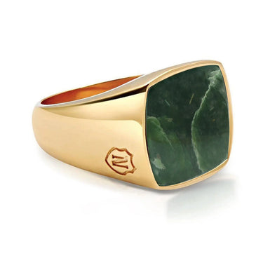 Nialaya Men's Gold Signet Ring With Green Jade