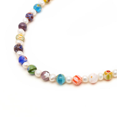 Nialaya Men's Pearl Necklace With Hand-Painted Glass Beads