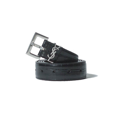 Saint Laurent Monogram Belt In Black Leather Black