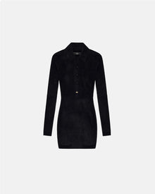 Ma Velvet Ls Button Down Dress Black