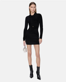 Ma Velvet Ls Button Down Dress Black