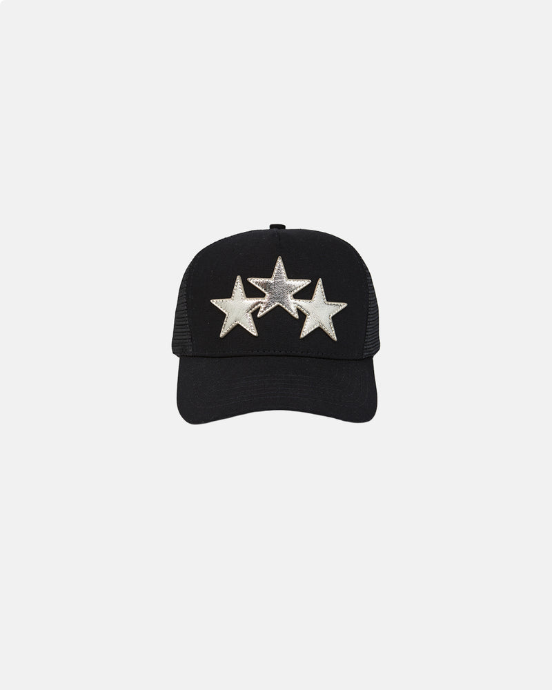 Ma 3 Star Metallic Trucker Hat Black Silver