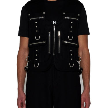 Givenchy Multipocket Waistcoat In Wool With Suspenders Black