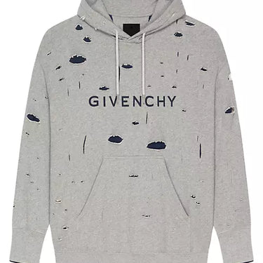Givenchy Oversized Hoodie In Destroyed Fleece Grey/Blue