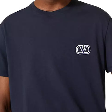 Valentino Embroidered V Logo Tee Navy