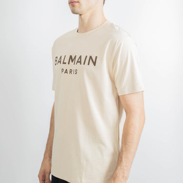 Balmain T-Shirt With Balmain Paris Print Beige