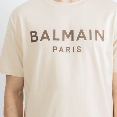 Balmain T-Shirt With Balmain Paris Print Beige