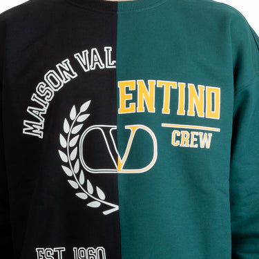 Valentino Cotton Crewneck Sweatshirt With Maison Valentino And Valentino V Crew Print Black/College Green