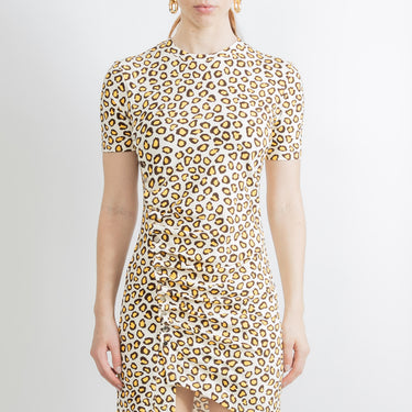 Paco Rabanne Short Draped Dress In Jersey With Leopard Print Leopard Natural Movida