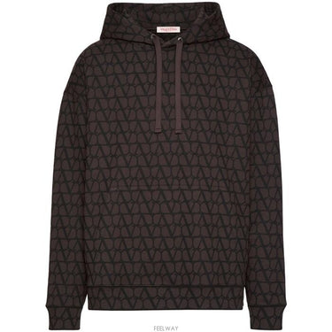 Valentino Cotton Hooded Sweatshirt With Toile Iconographe Print Brown/Black