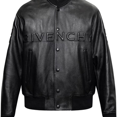 Givenchy Logo-Embossed Leather Varsity Jacket Black
