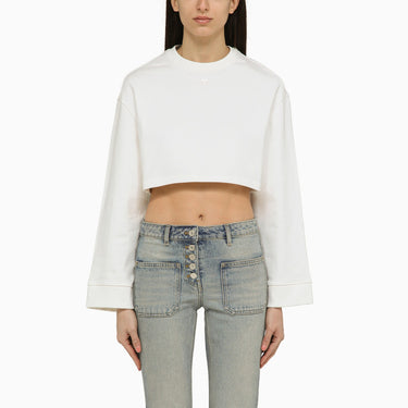 Courreges Women Cropped Sweater Cocoon Fleece Heritage White