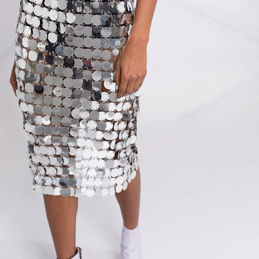 Paco Rabanne High Waist Sequinned Midi Skirt Silver
