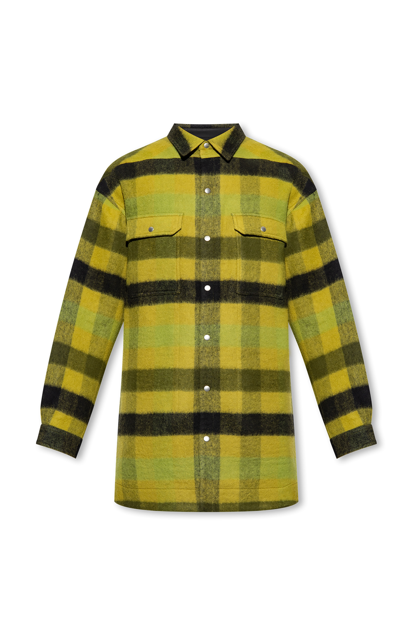 Rick Owens Oversized Outershirt In Acid Boiled Wool Plaid