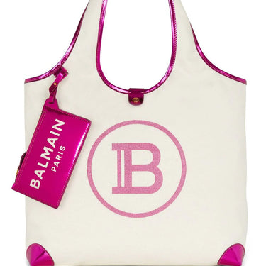 Balmain Mirror-Effect Leather And Canvas Grocery Bag Pink