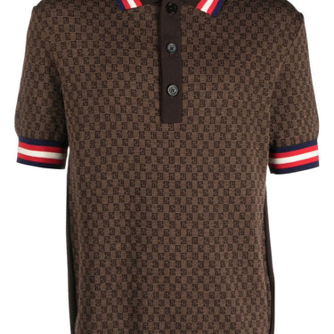Balmain Monogram-Pattern Merino Polo Shirt Brown