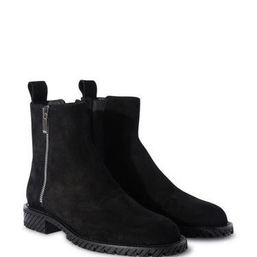 Off White Combat Suede Ankle Boot Black Black
