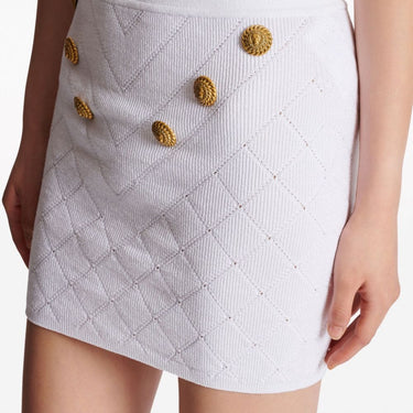 Balmain Women 6-Button Knit Skirt White