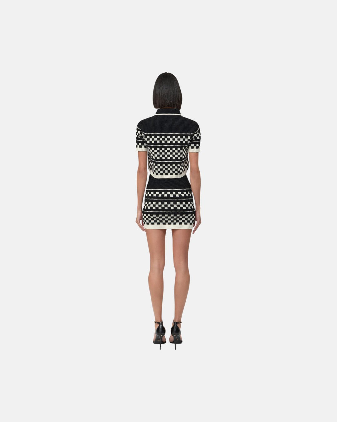 Checkered Mesh Polo Black