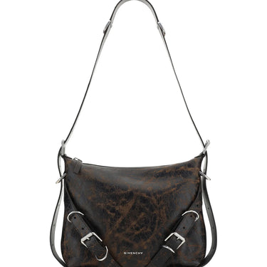 Givenchy Voyou Crossbody Bag In Crackled Leather Black/Brown Mud
