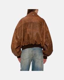 Leather Bomber Jacket Dark Ginger
