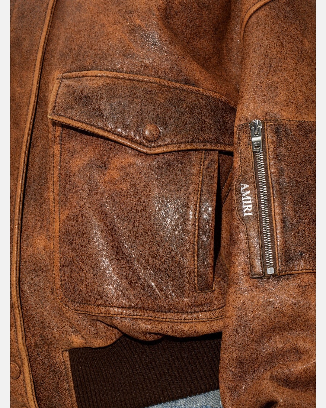 Leather Bomber Jacket Dark Ginger