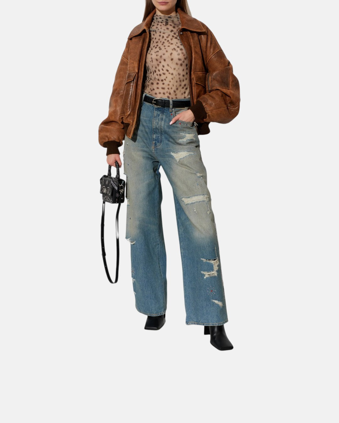 Leather Bomber Jacket Dark Ginger