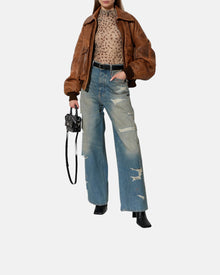 Leather Bomber Jacket Dark Ginger