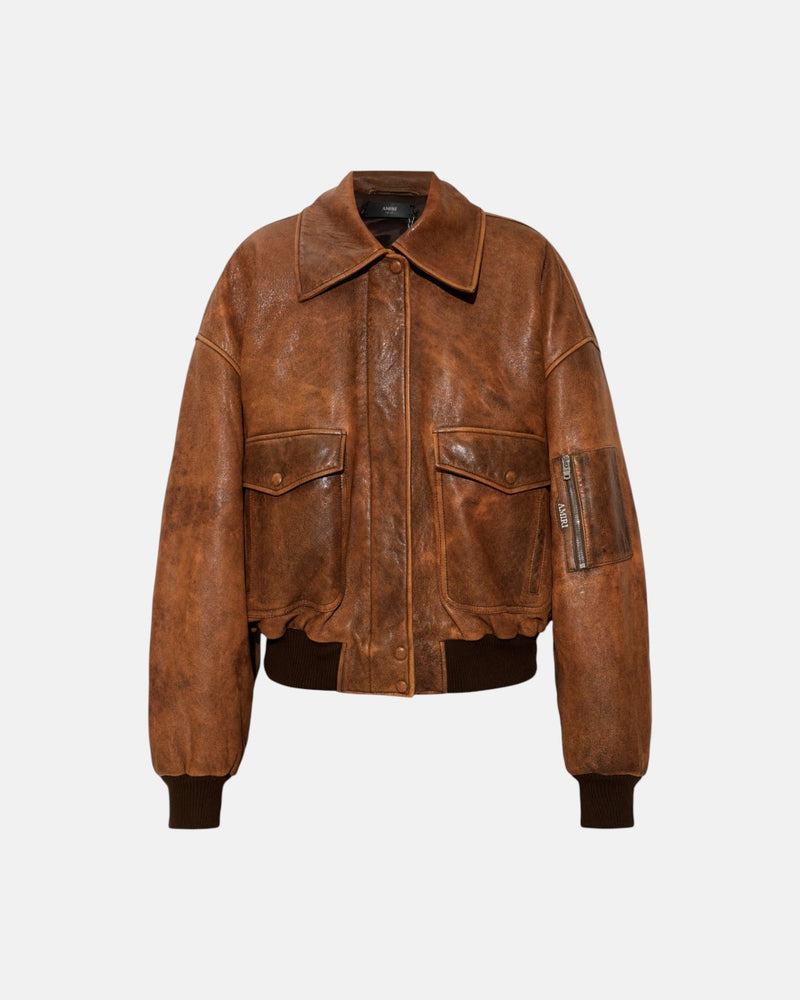 Leather Bomber Jacket Dark Ginger