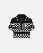 Checkered Mesh Polo Black