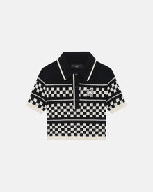 Checkered Mesh Polo Black
