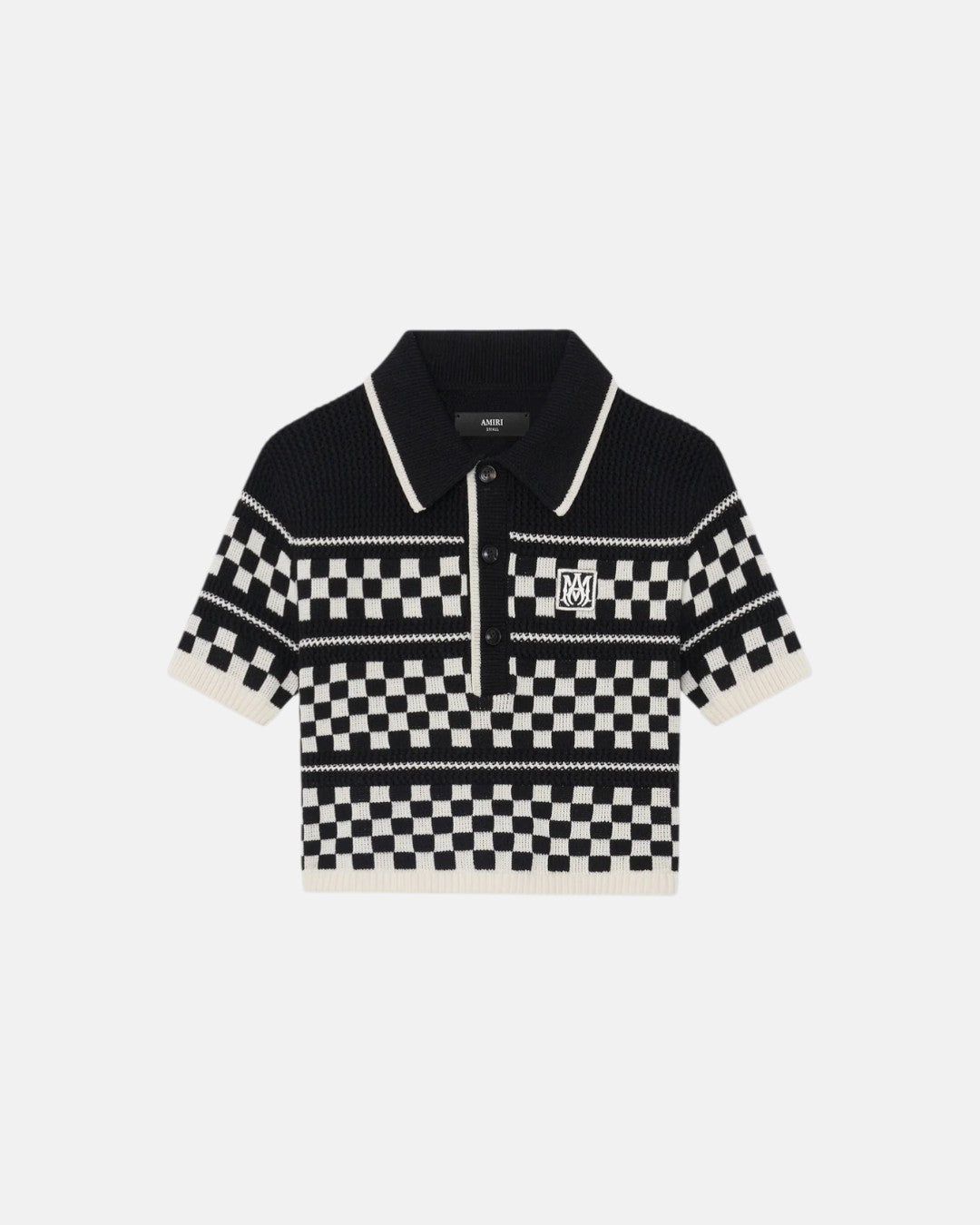 Checkered Mesh Polo Black