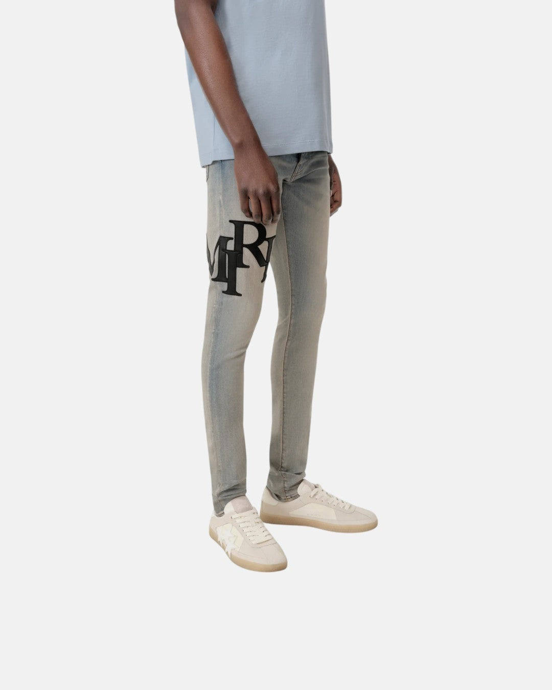 Staggered Logo Skinny Jean Antique Indigo Blue