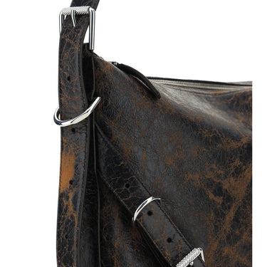 Givenchy Voyou Crossbody Bag In Crackled Leather Black/Brown Mud