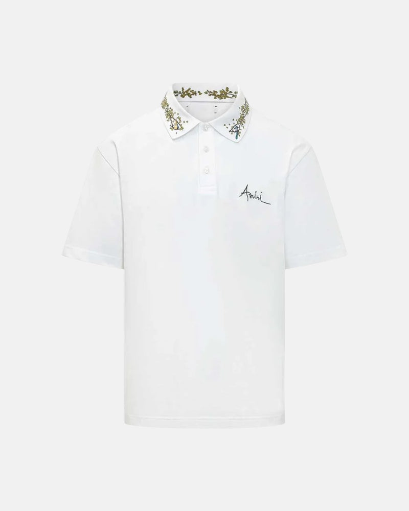 Amiri Floral Collar Polo White