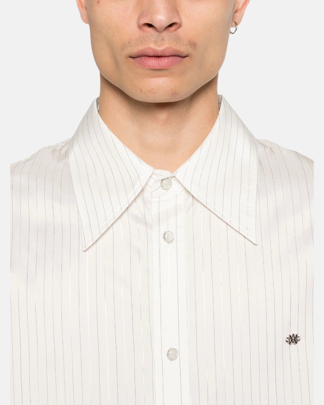 Lurex Thin Stripe Ls Shirt White