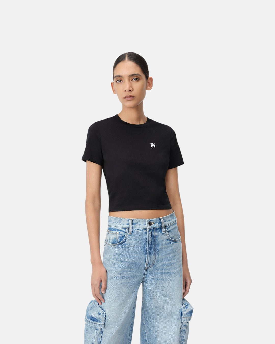 Ma Embroidered Baby Tee Black