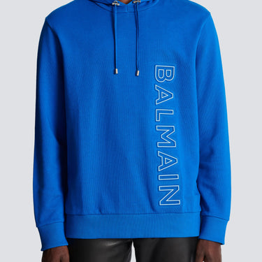 Balmian Embossed Balmain Hooded Sweatshirt Medium Blue/ White