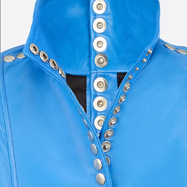 DanCassab Women Jacket Elvis Piel / Broches Azul Duque