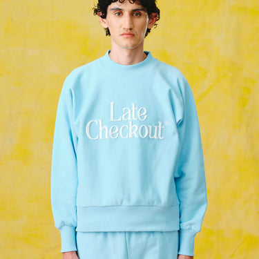 Late Checkout Baby Blue Crewneck Sweatshirt