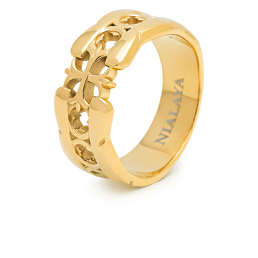 Nialaya Men's Cross Band Ring with Gold Plating