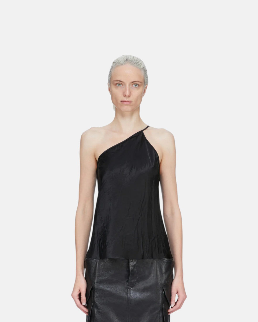 One Shoulder Slip Top Black