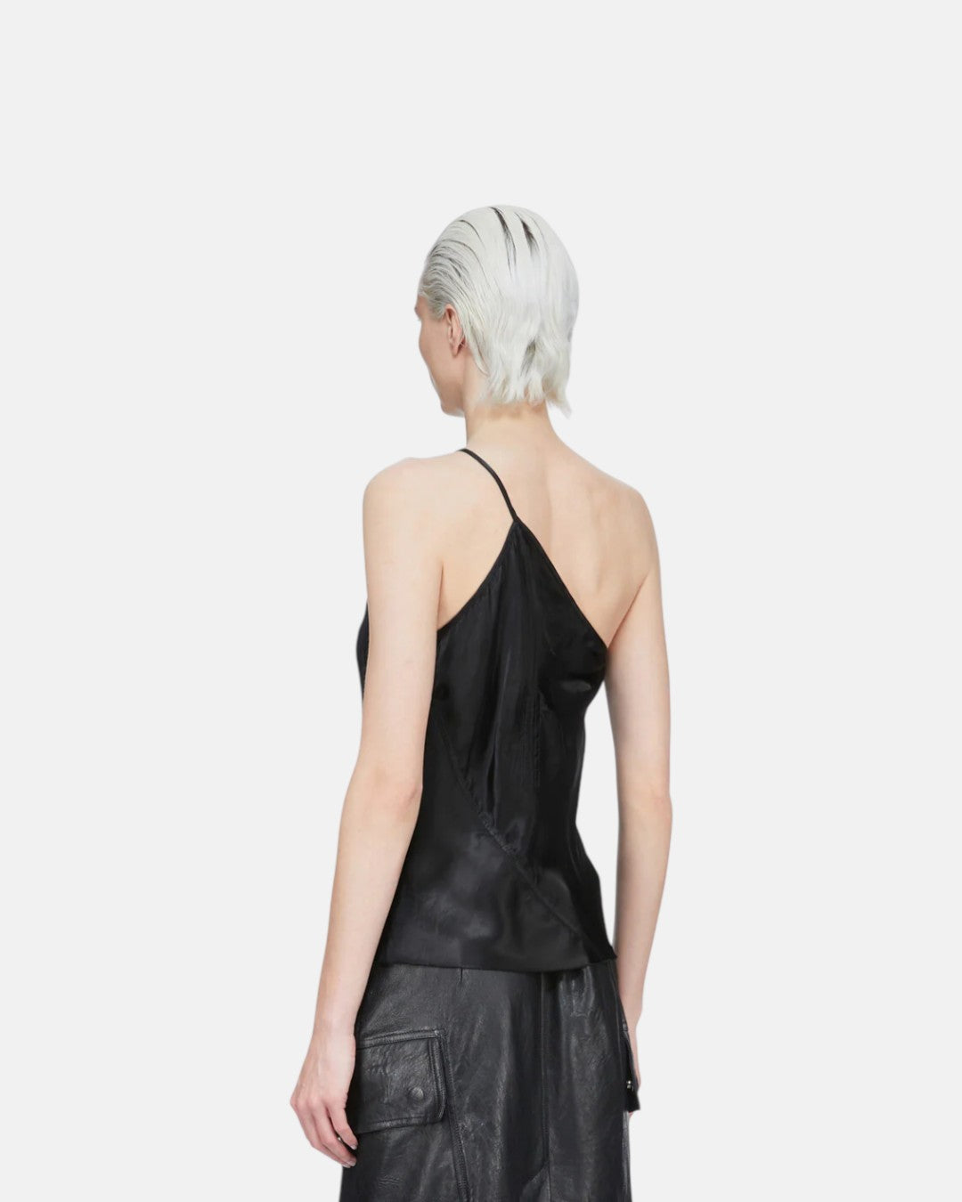 One Shoulder Slip Top Black