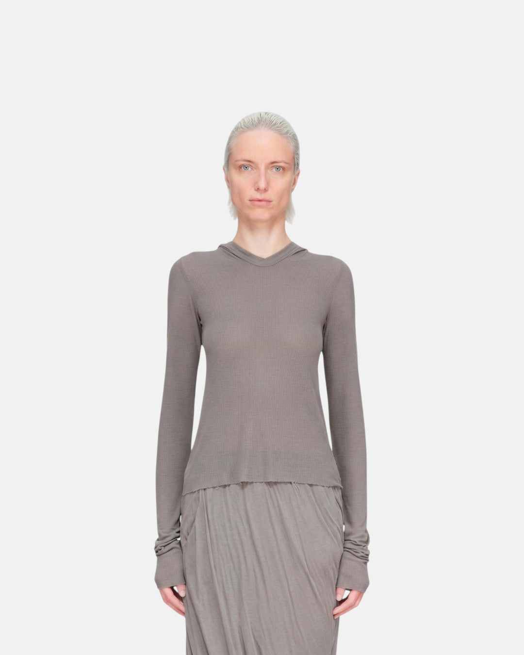 Cropped Hooded Rib Ls T-Shirts Dust