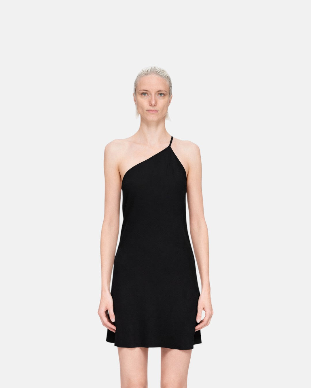Abito One Shoulder Slip Mini Dress Black
