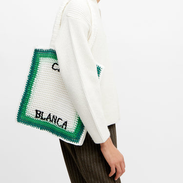 Casablanca Knit Cotton Crochet Bag Green / Multi