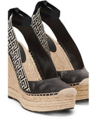 Balmain Women Alex Monogram Jacquard And Leather Espadrilles Ivory/Black