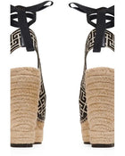 Balmain Women Alex Monogram Jacquard And Leather Espadrilles Ivory/Black